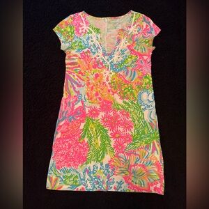 Lilly Pulitzer Neon Floral V-Neck Mini Dress - Pink, Green, Blue